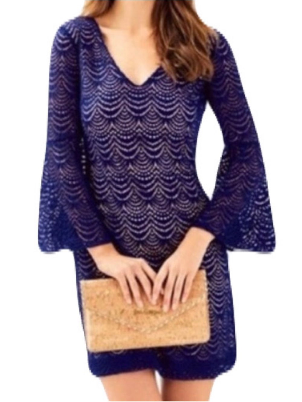 NWT Lilly Pulitzer Navy Scallop Lace V-Neck Nicoline Bell Sleeve Mini Dress